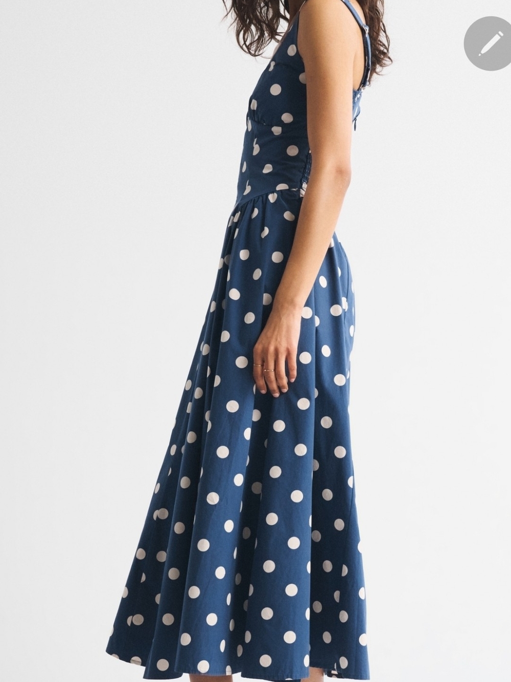 Abercrombie & Fitch Navy and White Polka Dot Midi Dress - Picture 2 of 4